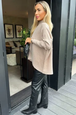 Oatmeal Oversized Mock Neck Jumper