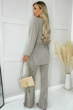 Oatmeal Ribbed Knit Flared Lounge Trousers