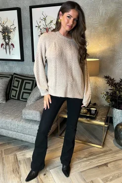 Oatmeal Round Neck Cable Knit Jumper