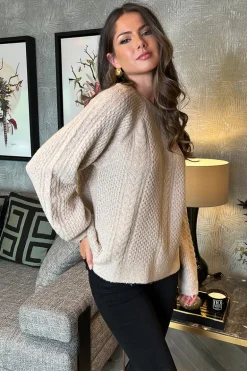 Oatmeal Round Neck Cable Knit Jumper