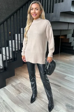 Oatmeal Shoulder Button Detail Knit Jumper