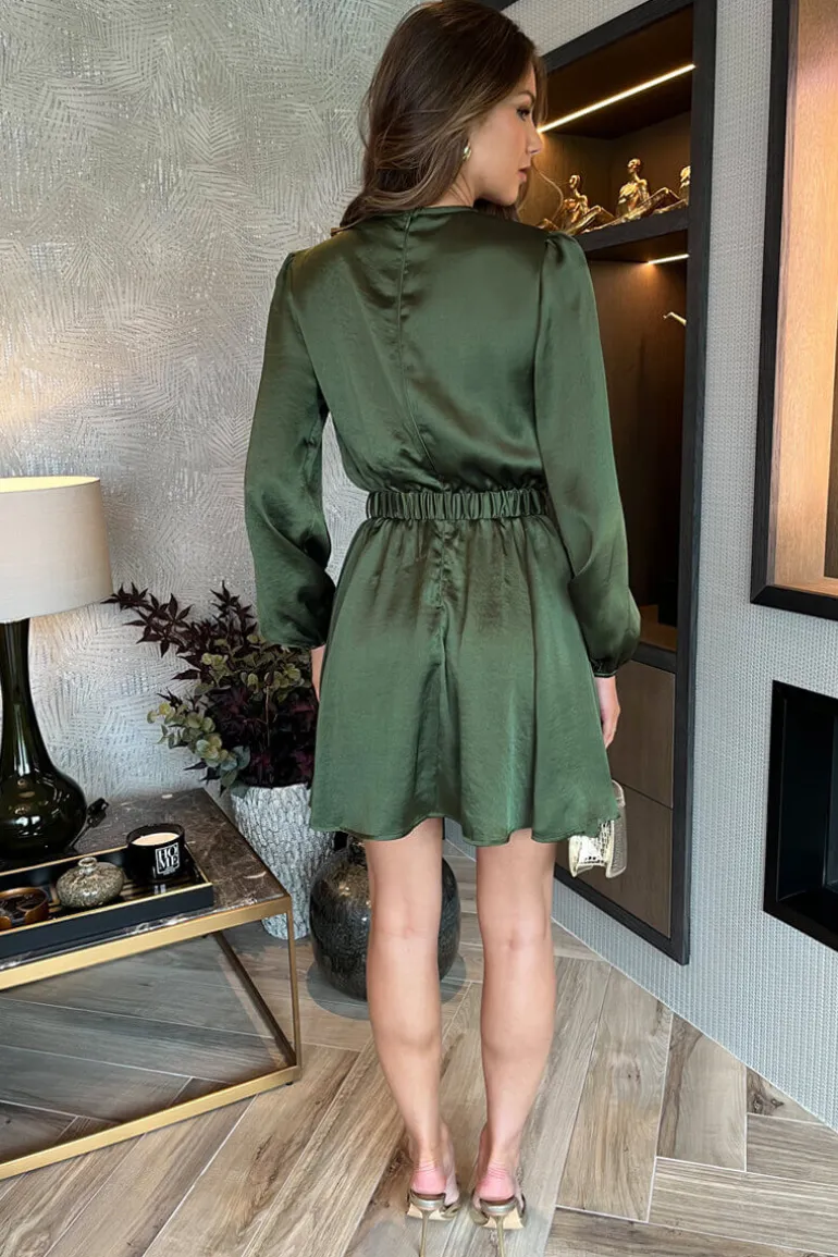 Olive Long Sleeve Belted Skater Mini Dress