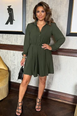 Olive Long Sleeve Mini Skater Dress