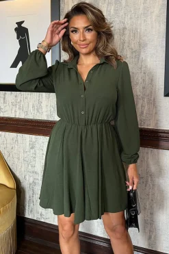 Olive Long Sleeve Mini Skater Dress