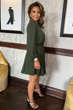 Olive Long Sleeve Mini Skater Dress