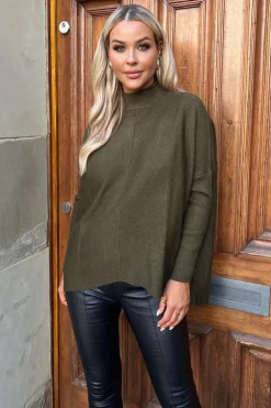 Olive Oversized Mock Neck Jumper