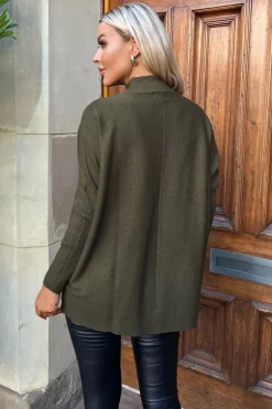 Olive Oversized Mock Neck Jumper