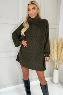 Olive Roll Neck Knitted Mini Dress