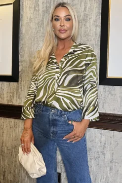 Olive Zebra Print 3/4 Sleeve Shirt