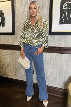 Olive Zebra Print 3/4 Sleeve Shirt