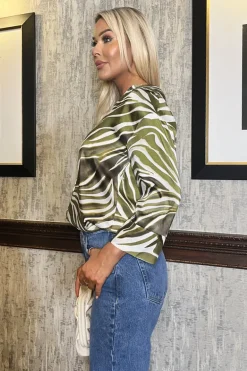 Olive Zebra Print 3/4 Sleeve Shirt