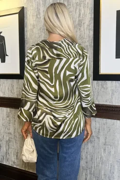 Olive Zebra Print 3/4 Sleeve Shirt