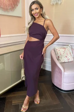 Plum Asymmetric Cut Out Midi Dress