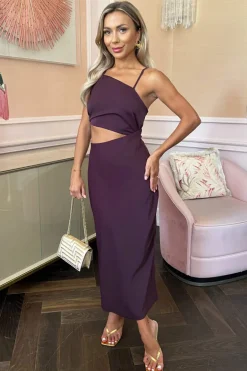 Plum Asymmetric Cut Out Midi Dress