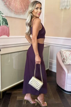 Plum Asymmetric Cut Out Midi Dress