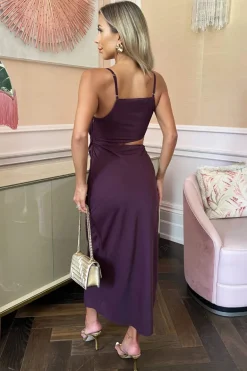 Plum Asymmetric Cut Out Midi Dress