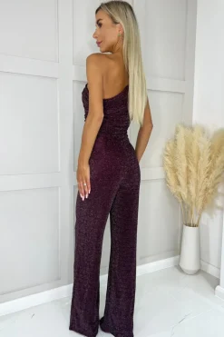 Plum One Shoulder Shimmer Jumpsuit