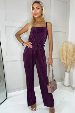 Plum Plisse Cowl Neck Jumpsuit