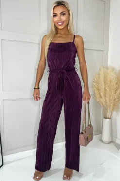 Plum Plisse Cowl Neck Jumpsuit