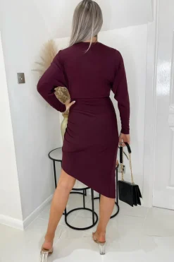 Plum Ruched Side Wrap Top Midi Dress