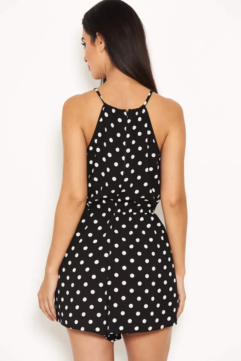 Polka Dot Tie Waist Playsuit