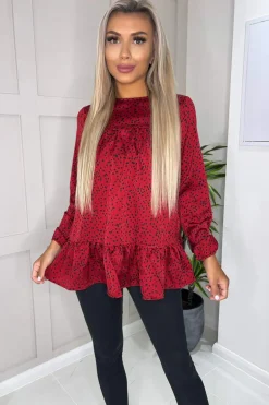 Red And Black Printed Smock Top