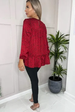 Red And Black Printed Smock Top