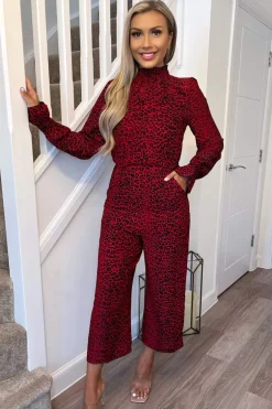 Red Animal Print Elasticated Neck Jumpsuit