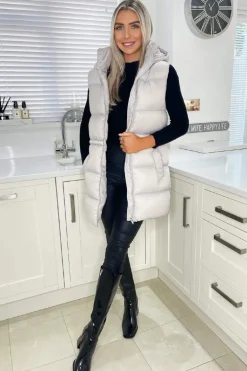 Silver Drawstring Hooded Gilet