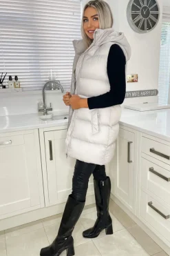 Silver Drawstring Hooded Gilet