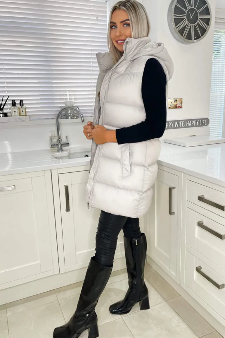 Silver Drawstring Hooded Gilet
