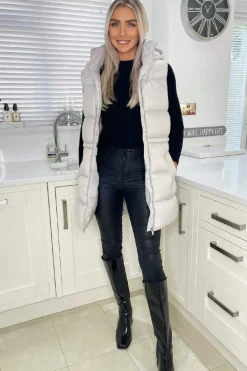 Silver Drawstring Hooded Gilet