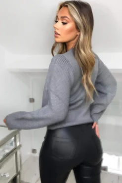 Silver Volume Sleeve Knitted Jumper