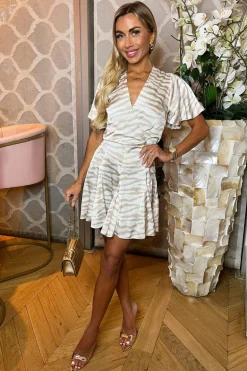 Stone Animal Printed Wrap Top Skater Dress