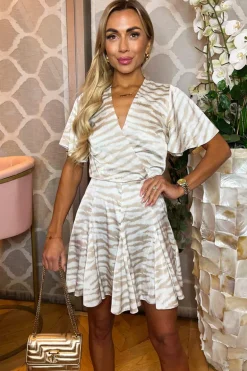 Stone Animal Printed Wrap Top Skater Dress