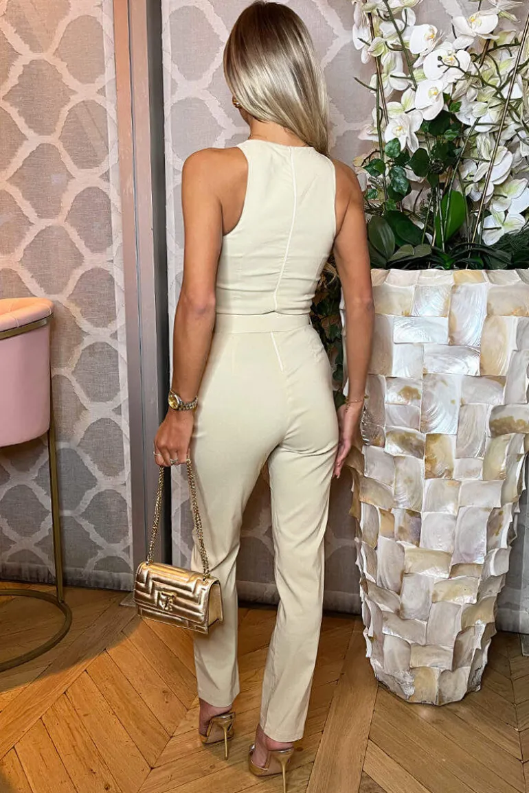 Stone Belted High Neck Cargo Jumpsuit