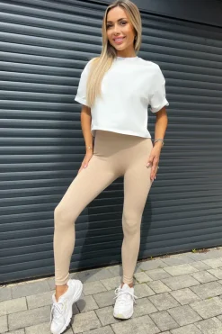 Stone High Rise Ribbed Active Leggings