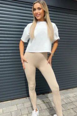 Stone High Rise Ribbed Active Leggings