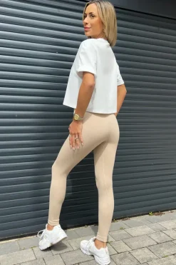 Stone High Rise Ribbed Active Leggings
