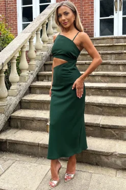 Teal Asymmetric Cut Out Midi Dress