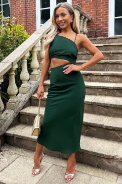 Teal Asymmetric Cut Out Midi Dress