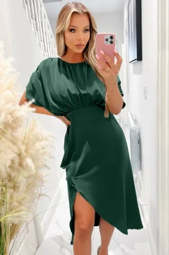 Teal Batwing Gathered Top Midi Dress