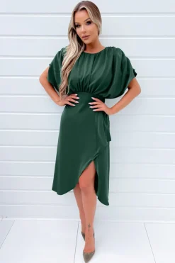 Teal Batwing Gathered Top Midi Dress