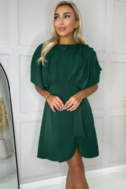 Teal Batwing Gathered Top Mini Dress