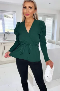 Teal Belted Wrap Long Sleeve Top