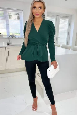 Teal Belted Wrap Long Sleeve Top