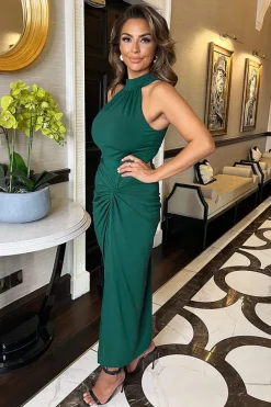 Teal Halter Neck Knot Skirt Midi Dress