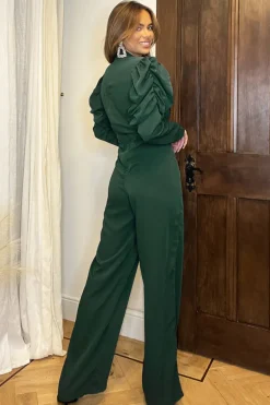 Teal High Neck Puff Sleeve Jumpsuit
