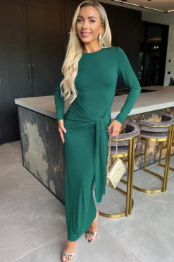 Teal Long Sleeve Sash Bodycon Midi Dress