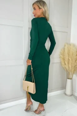 Teal Long Sleeve Wrap Midi Dress